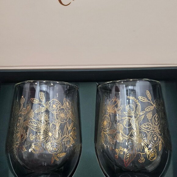 Corkcicle Stemless Wine Glass Set by Rifle Paper Co Set of 2 Elegant Gold Floral - Picture 11 of 13